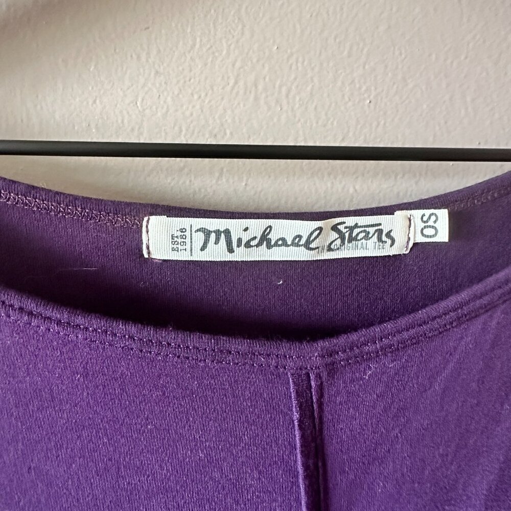 Women's OS Michael Stars Cold Shoulder Deep Purple Top Dolman Sleeve Scoop Neck - Picture 6 of 8
